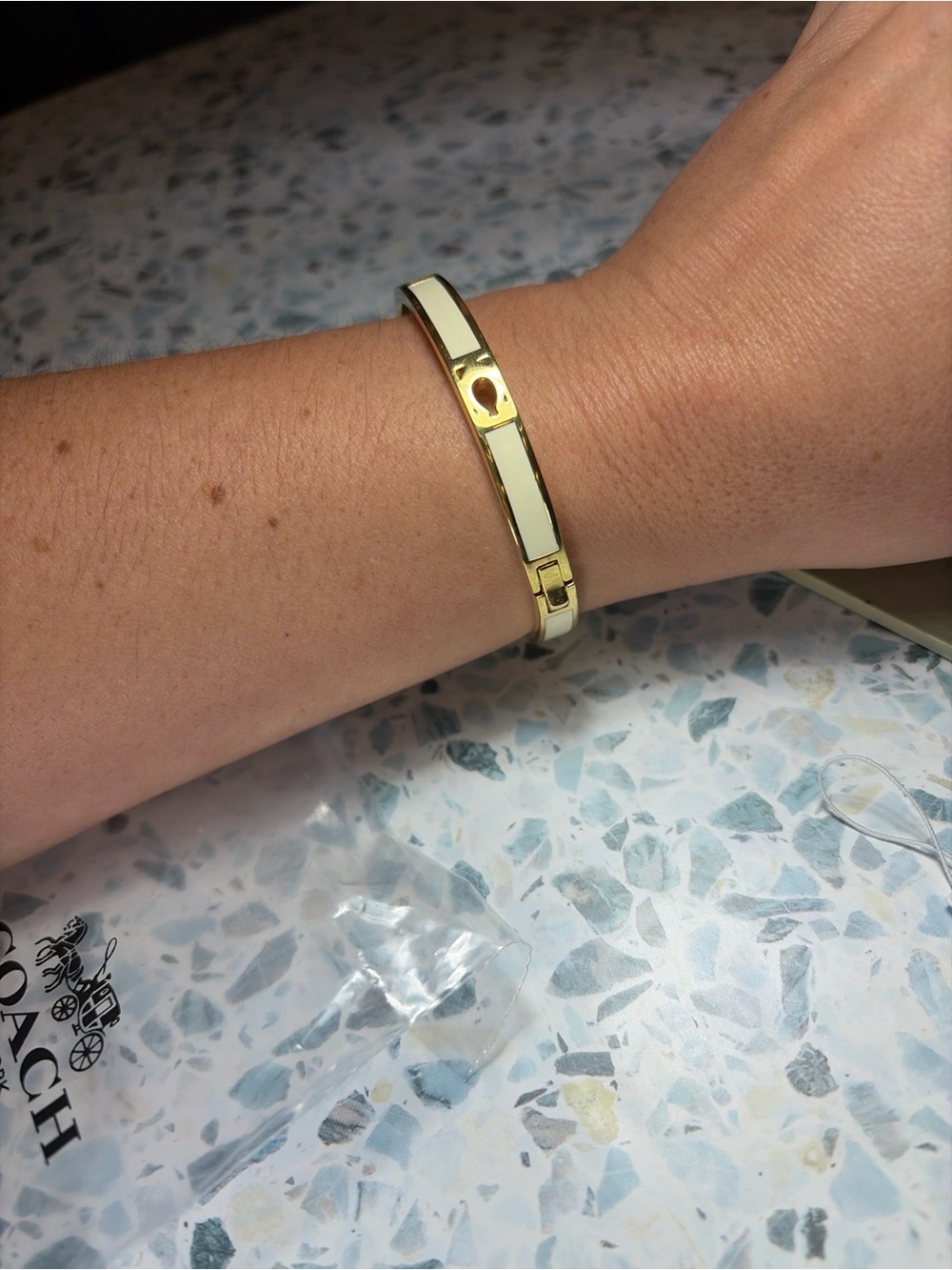 Coach Gold and Cream Enamel C-Logo Bangle Bracelet - Picture 3 of 6